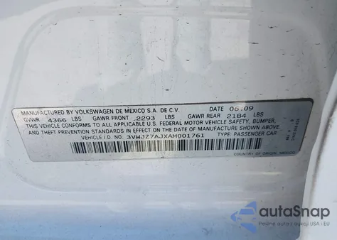 2010 Volkswagen Jetta S from USA, damaged, VIN 3VWJZ7AJXAM001761